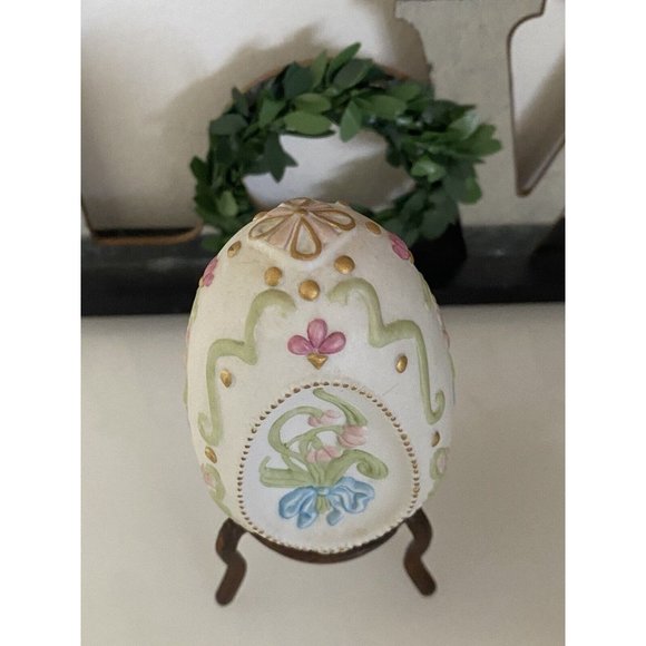 Cybis Floral Egg Franklin Mint Collectors Treasury with Stand 3" Vintage 1981 - Picture 13 of 16